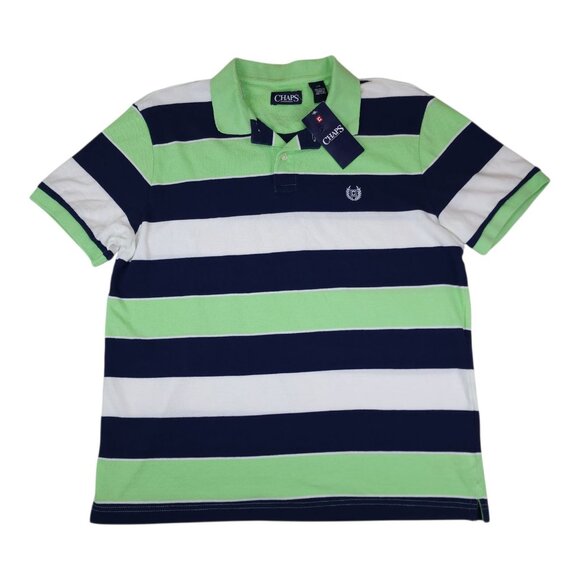 Chaps Boys Large Striped Polo Shirt Key Lime & Navy 100% Cotton - Picture 9 of 9